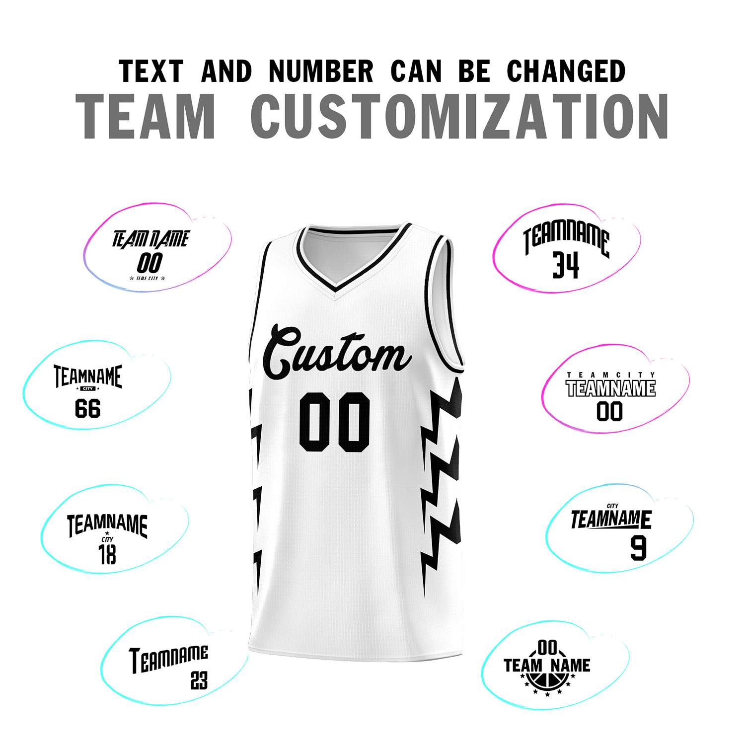 Custom White Side Lightning Pattern Sports Uniform Basketball Jersey
