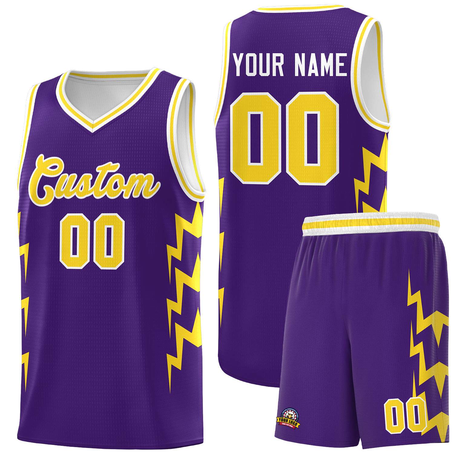 Custom Purple Side Lightning Pattern Sports Uniform Basketball Jersey