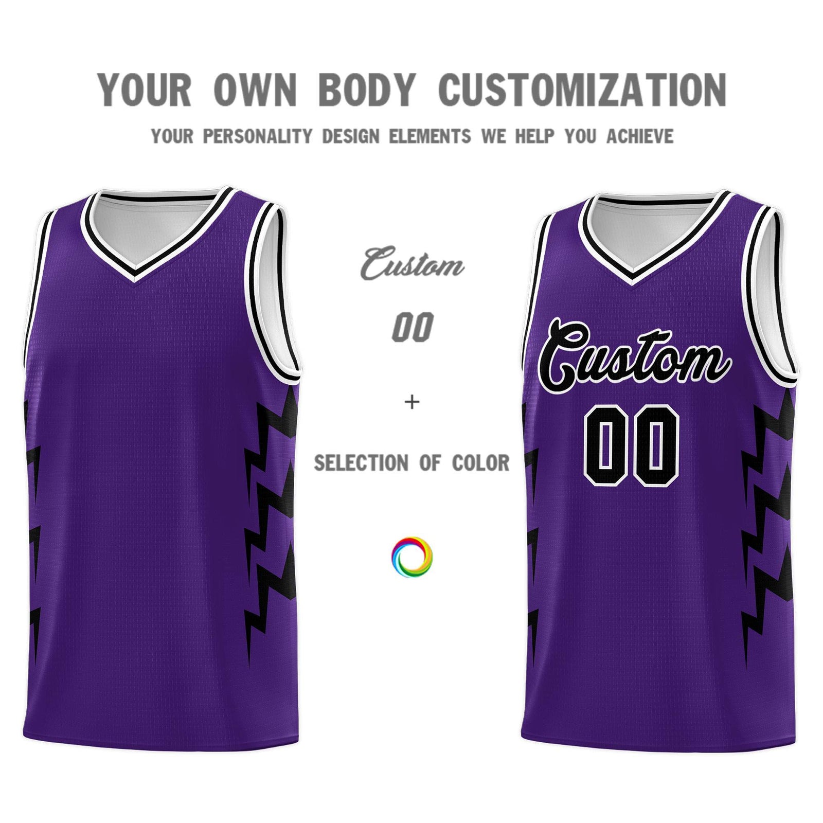 Custom Purple Side Lightning Pattern Sports Uniform Basketball Jersey