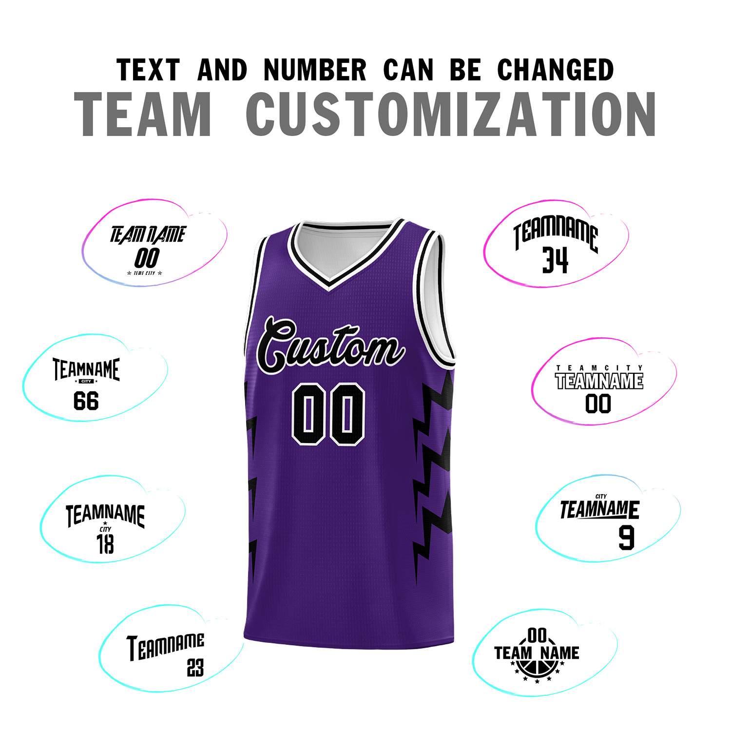 Custom Purple Side Lightning Pattern Sports Uniform Basketball Jersey