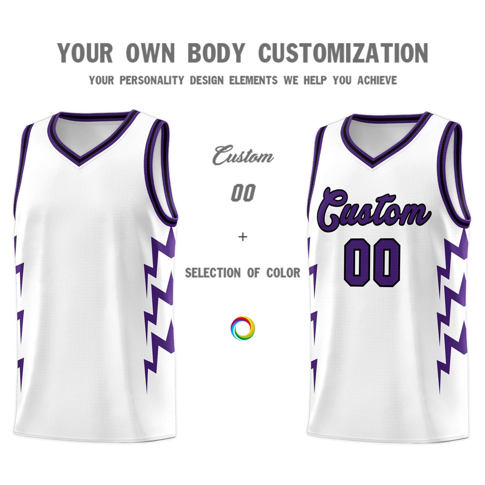 Custom White Side Lightning Pattern Sports Uniform Basketball Jersey