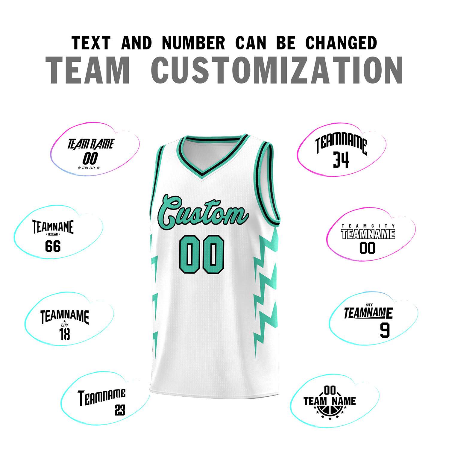 Custom White Side Lightning Pattern Sports Uniform Basketball Jersey