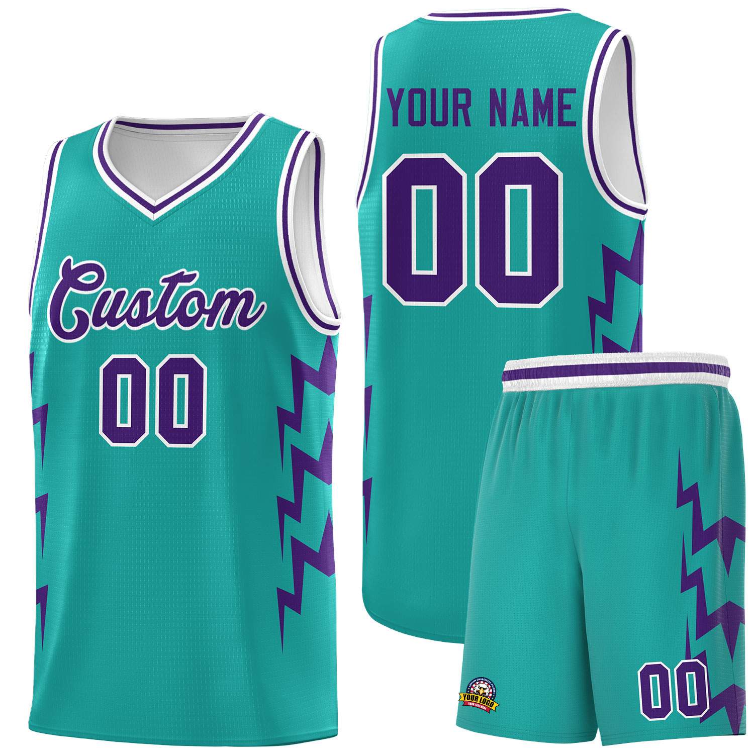 Custom Aqua Side Lightning Pattern Sports Uniform Basketball Jersey