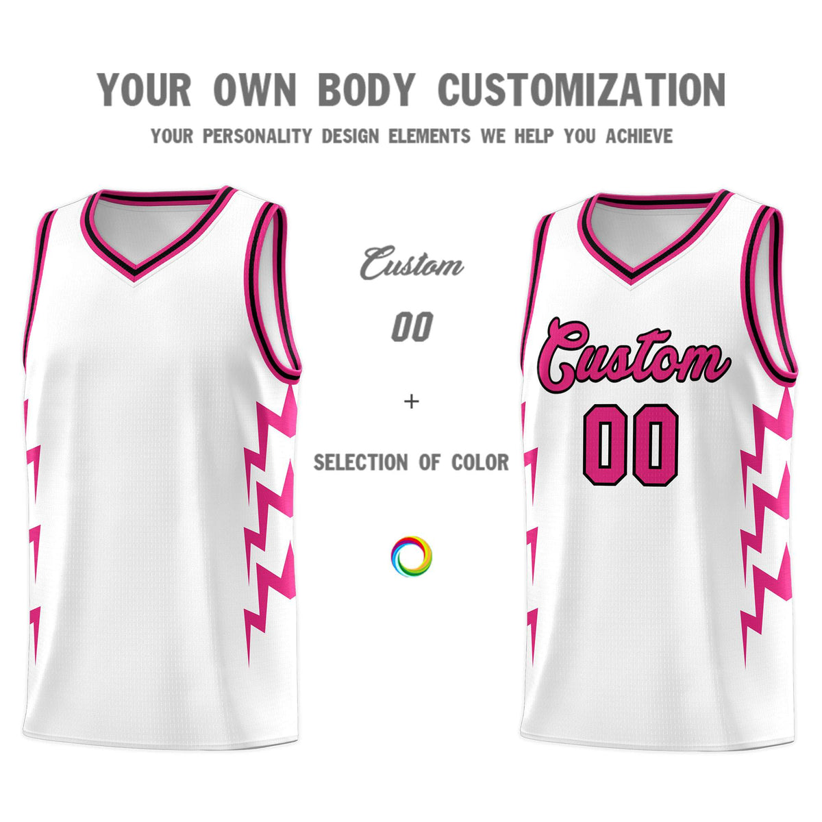 Custom White Side Lightning Pattern Sports Uniform Basketball Jersey