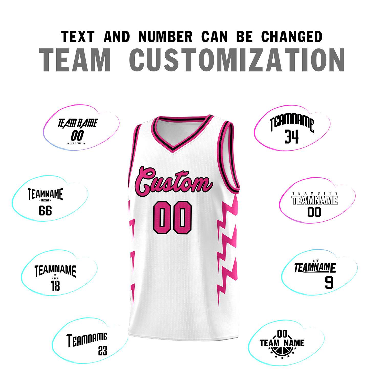 Custom White Side Lightning Pattern Sports Uniform Basketball Jersey