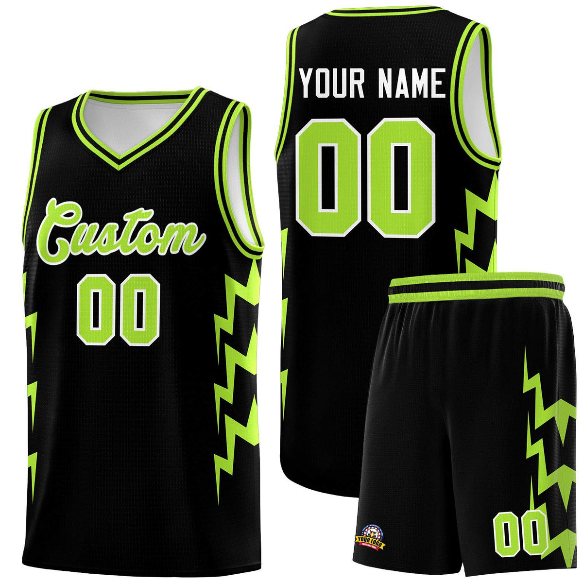 Custom Black Side Lightning Pattern Sports Uniform Basketball Jersey