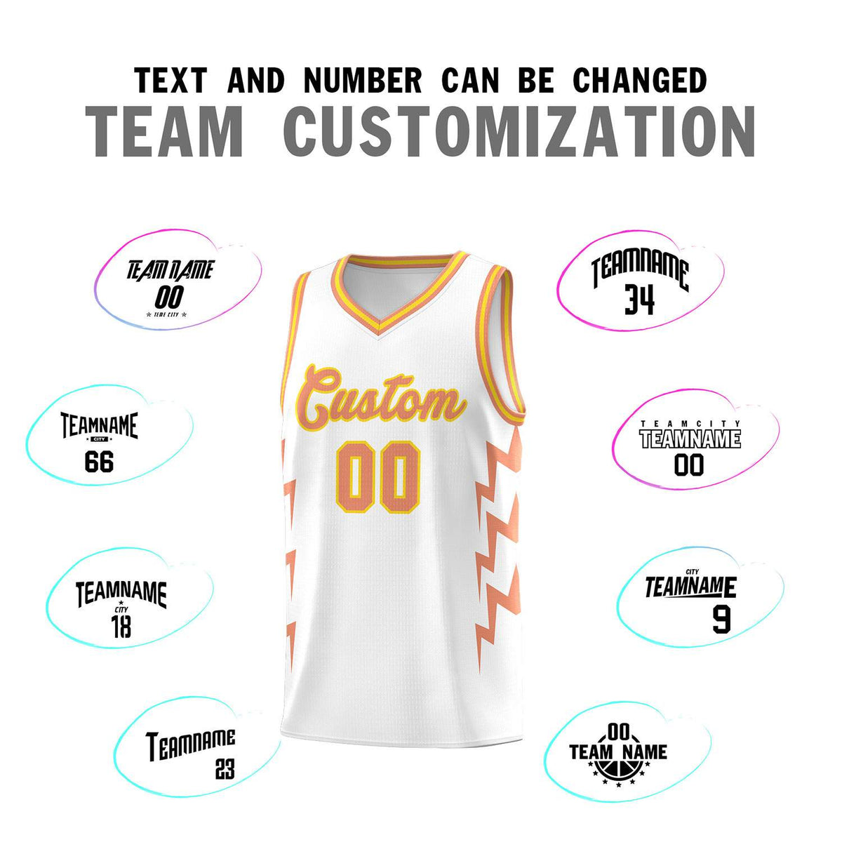 Custom White Side Lightning Pattern Sports Uniform Basketball Jersey