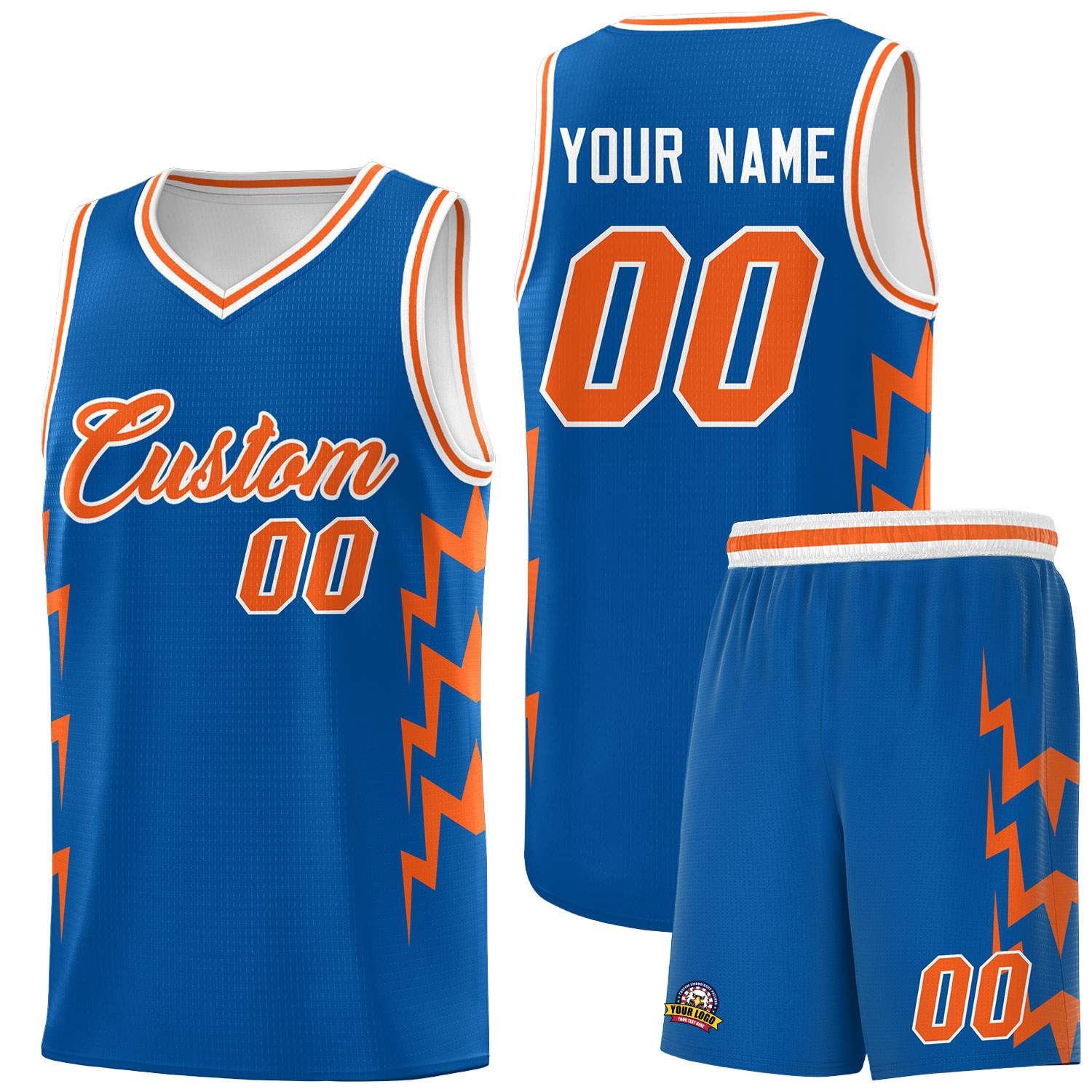 Custom Royal Side Lightning Pattern Sports Uniform Basketball Jersey
