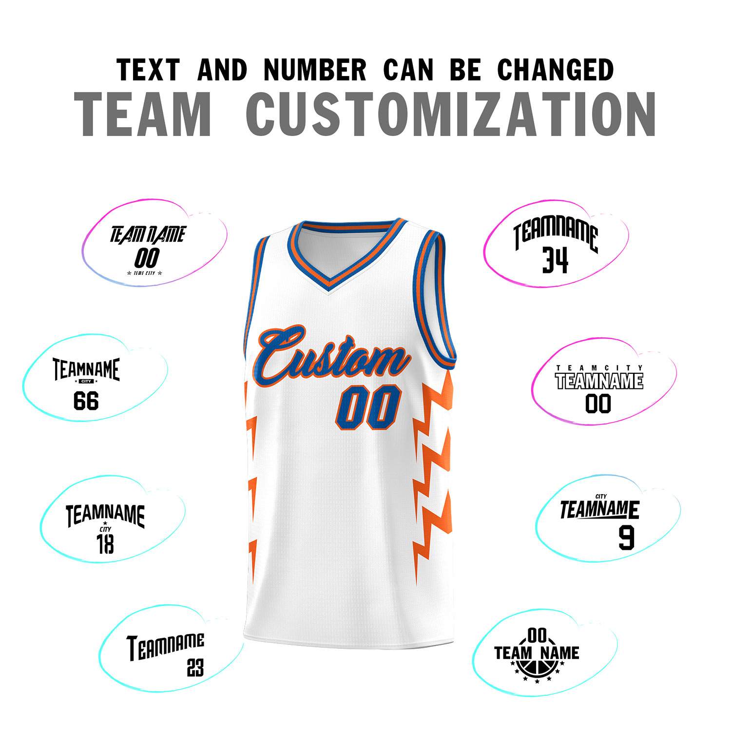 Custom White Side Lightning Pattern Sports Uniform Basketball Jersey
