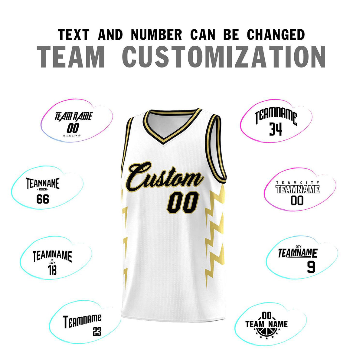 Custom White Side Lightning Pattern Sports Uniform Basketball Jersey