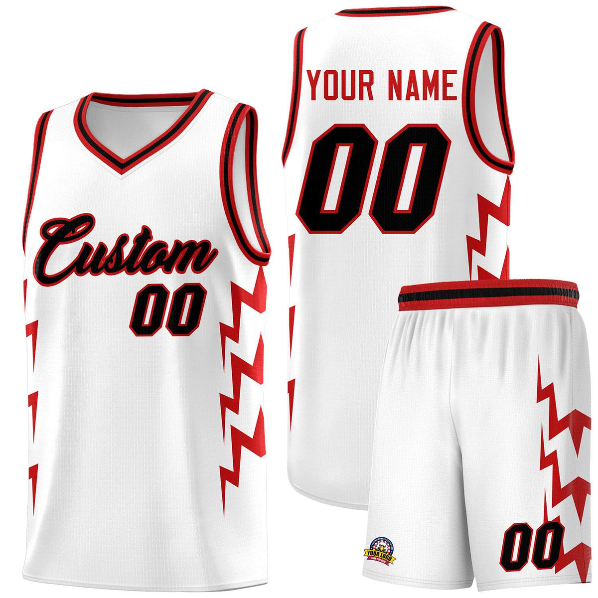 Custom White Side Lightning Pattern Sports Uniform Basketball Jersey