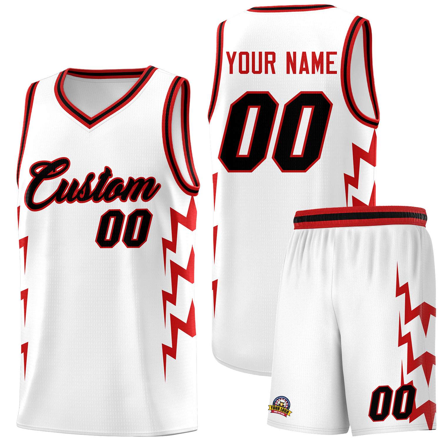 Custom White Side Lightning Pattern Sports Uniform Basketball Jersey