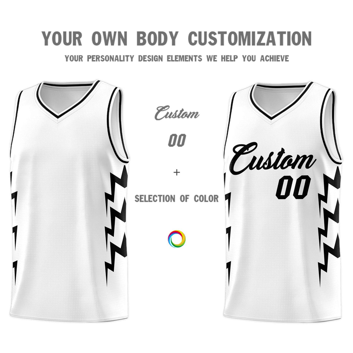 Custom White Side Lightning Pattern Sports Uniform Basketball Jersey