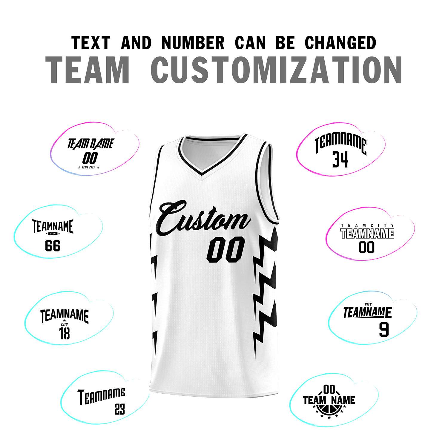 Custom White Side Lightning Pattern Sports Uniform Basketball Jersey