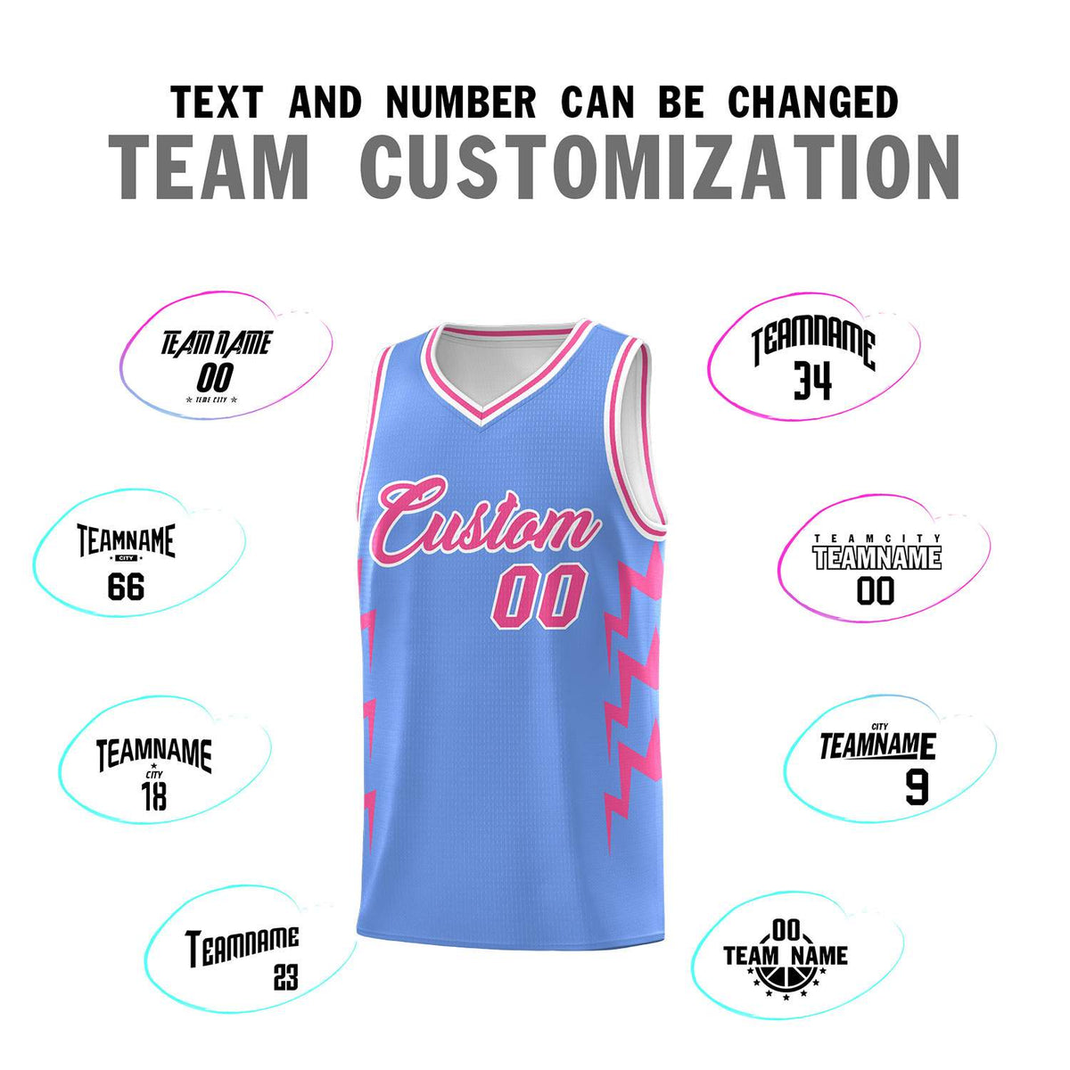 Custom Light Blue Side Lightning Pattern Sports Uniform Basketball Jersey