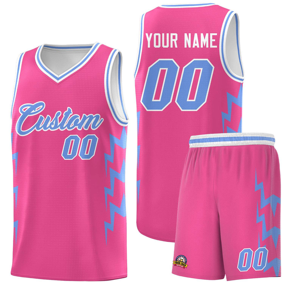 Custom Pink Side Lightning Pattern Sports Uniform Basketball Jersey