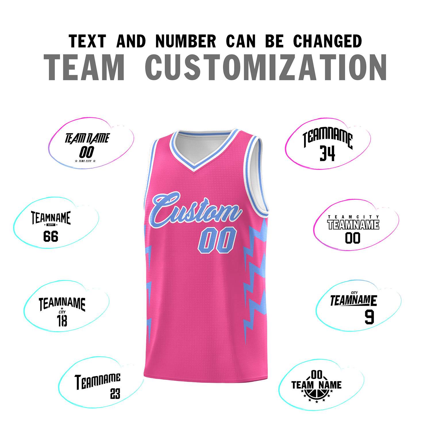 Custom Pink Side Lightning Pattern Sports Uniform Basketball Jersey