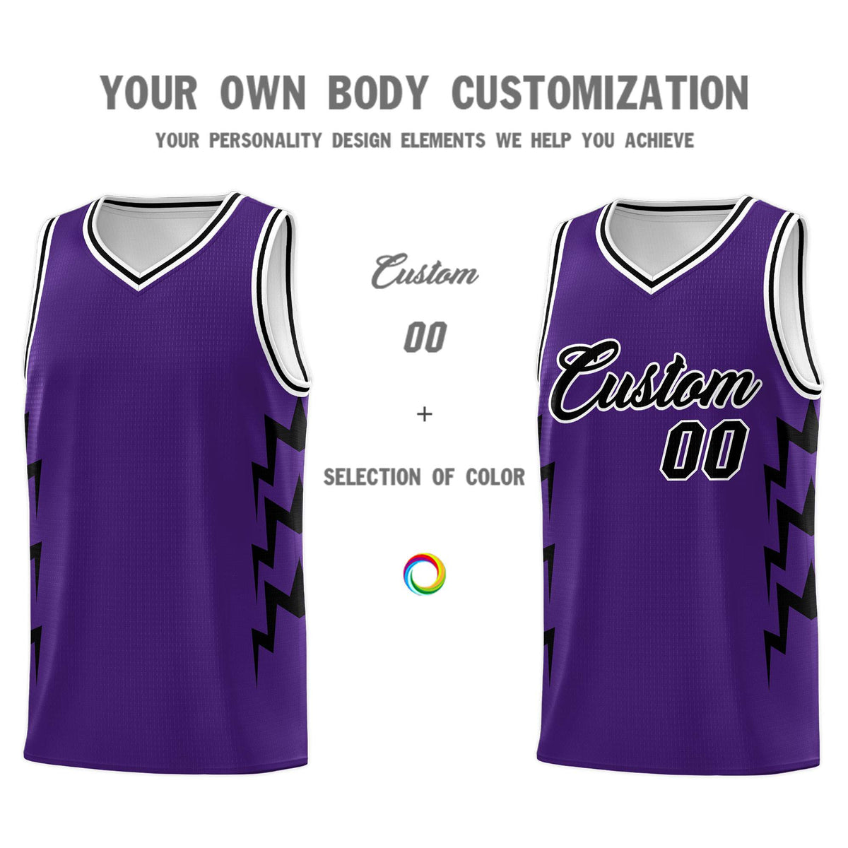 Custom Purple Side Lightning Pattern Sports Uniform Basketball Jersey