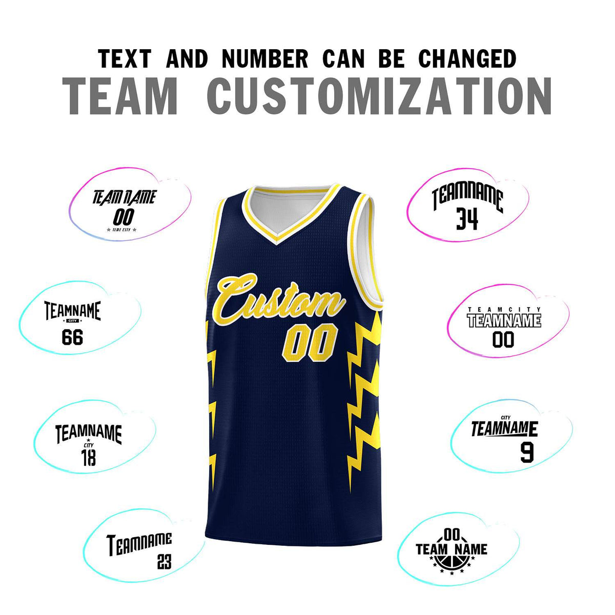 Custom Navy Side Lightning Pattern Sports Uniform Basketball Jersey