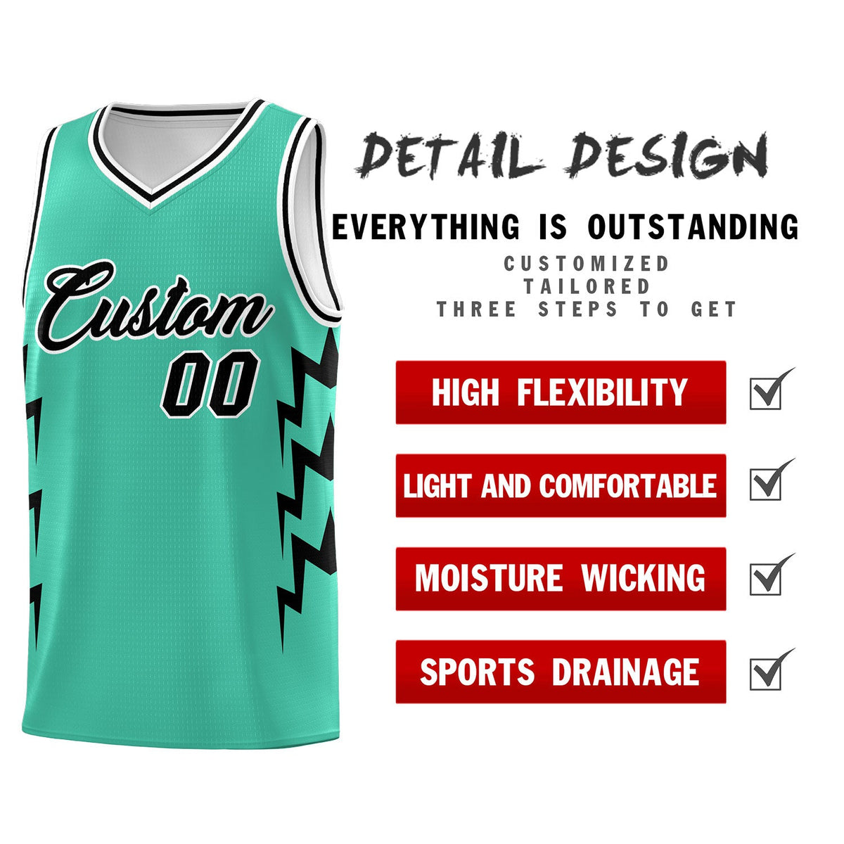 Custom Bright Green Side Lightning Pattern Sports Uniform Basketball Jersey