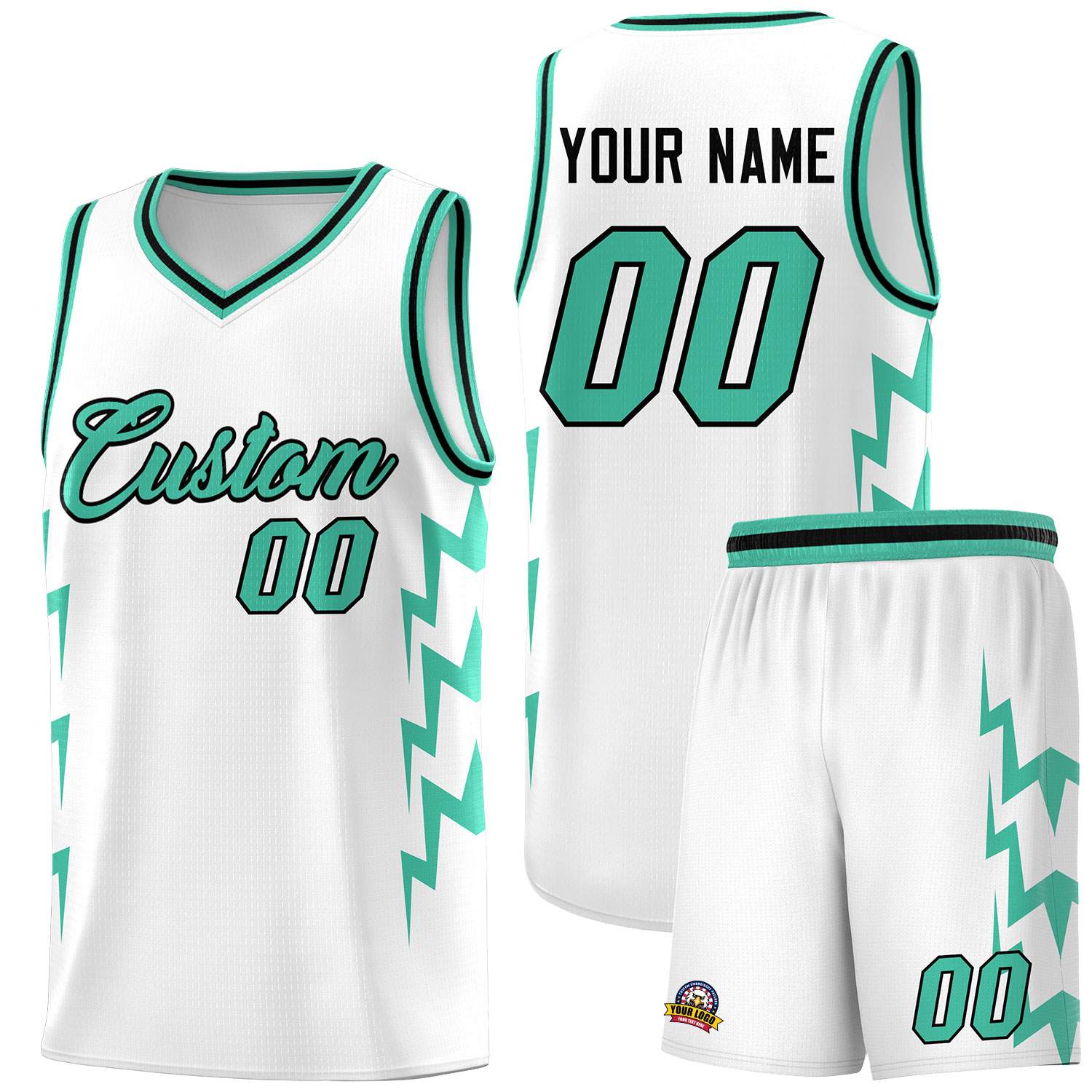 Custom White Side Lightning Pattern Sports Uniform Basketball Jersey