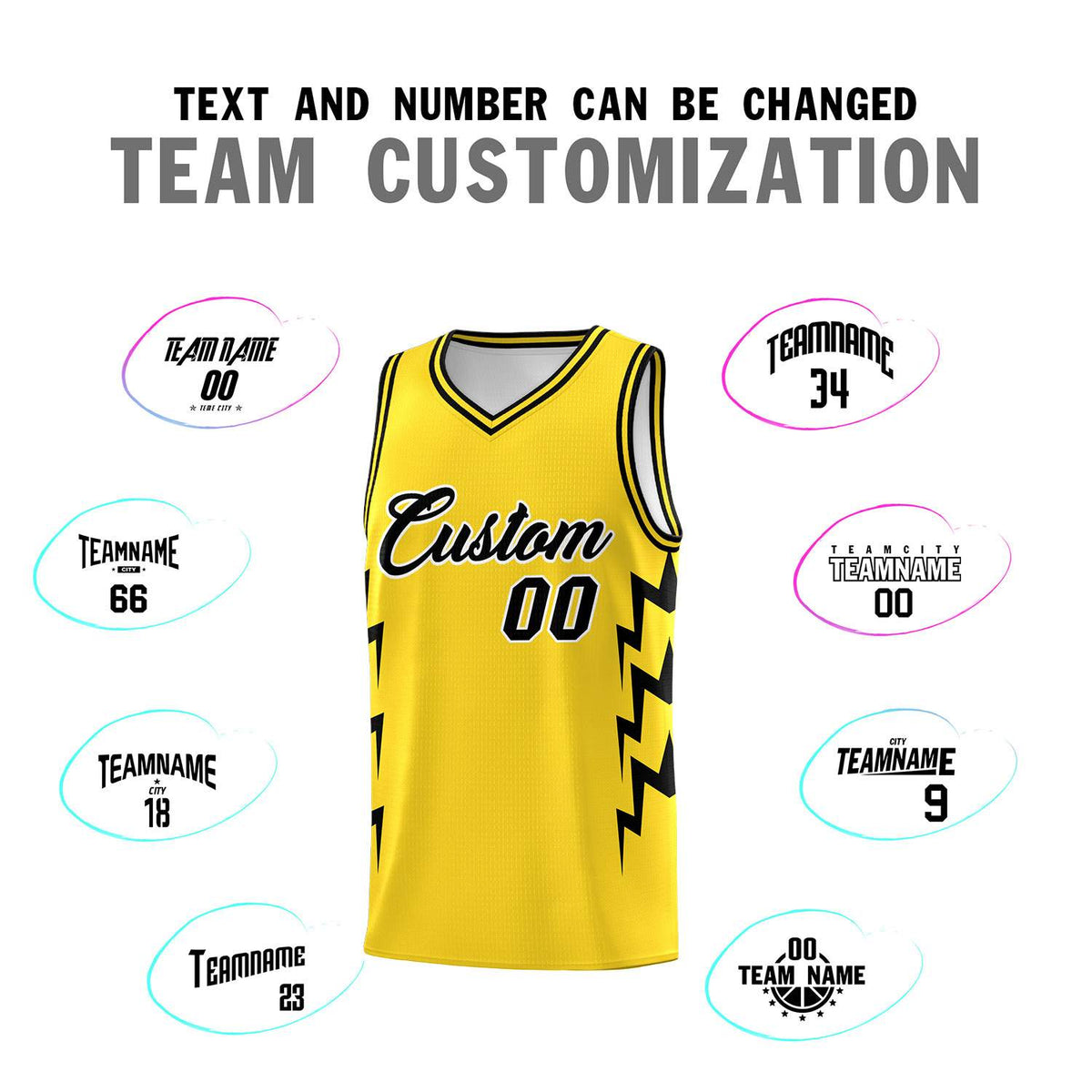 Custom Gold Side Lightning Pattern Sports Uniform Basketball Jersey