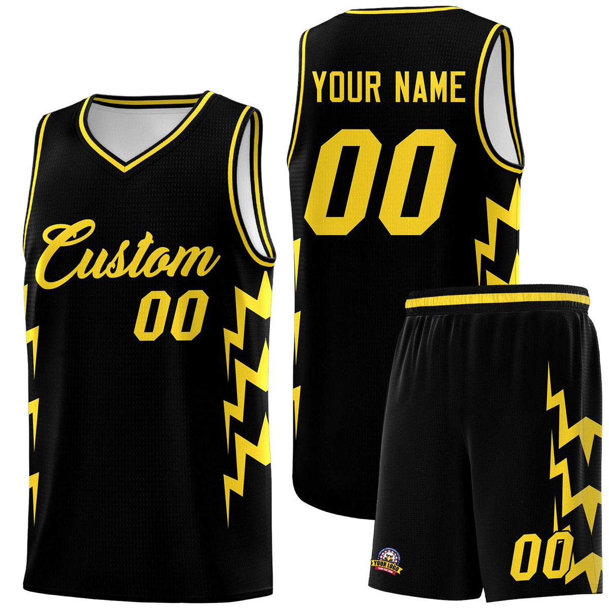 Custom Black Side Lightning Pattern Sports Uniform Basketball Jersey