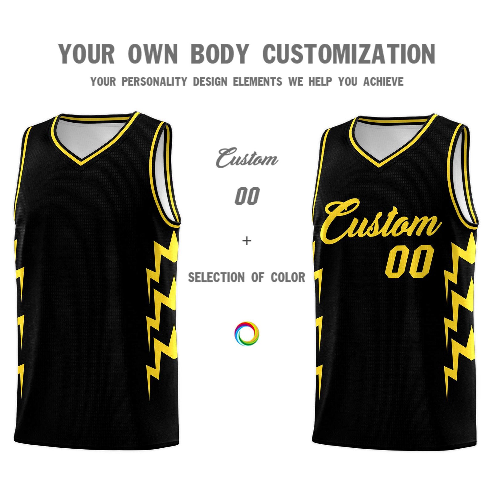 Custom Black Side Lightning Pattern Sports Uniform Basketball Jersey