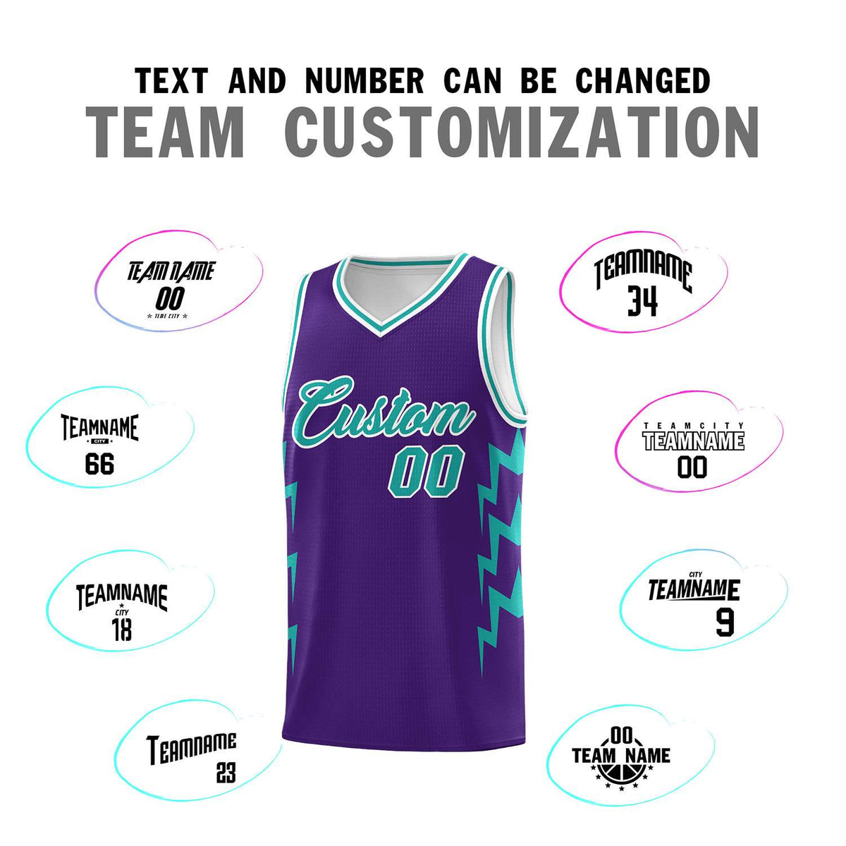 Custom Purple Side Lightning Pattern Sports Uniform Basketball Jersey