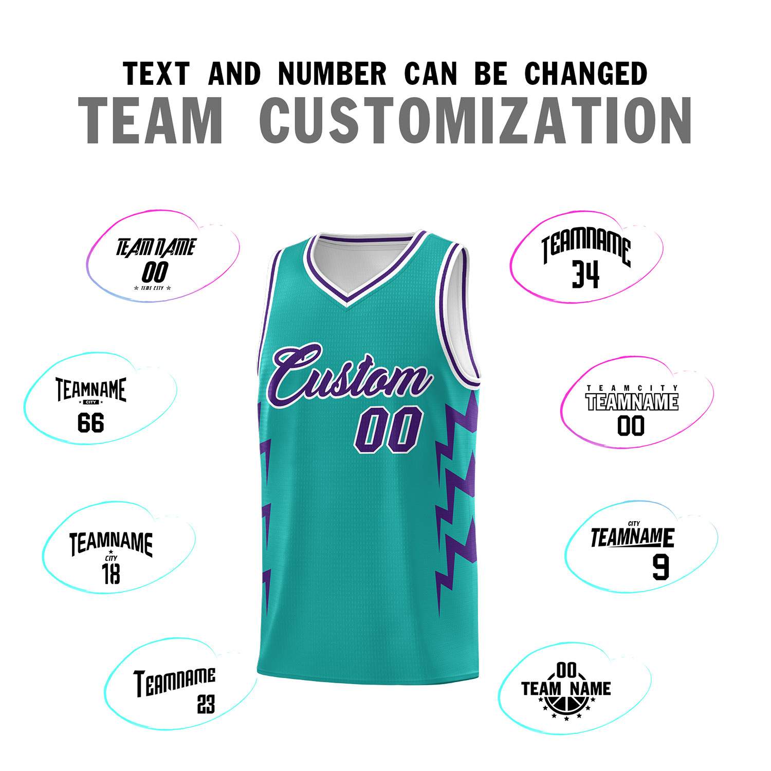Custom Aqua Side Lightning Pattern Sports Uniform Basketball Jersey