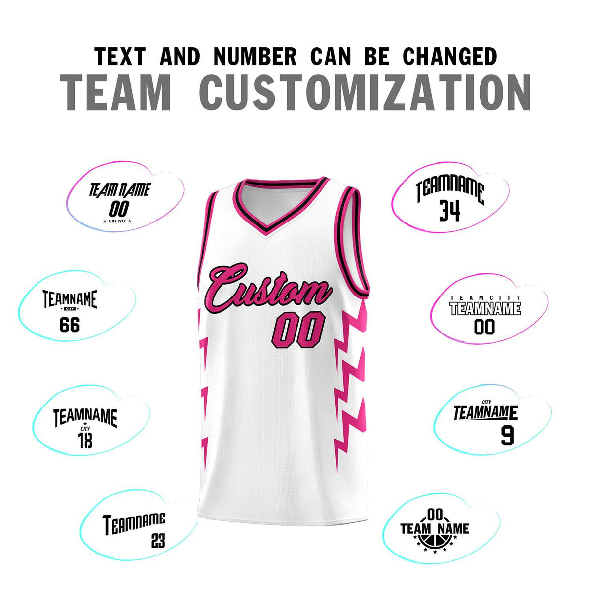 Custom White Side Lightning Pattern Sports Uniform Basketball Jersey