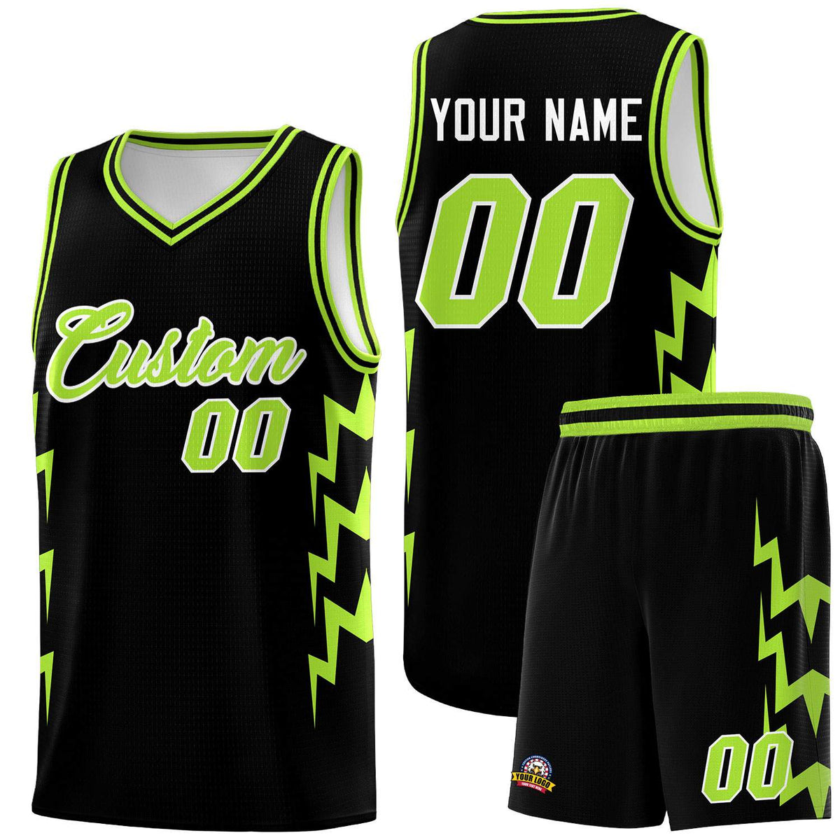 Custom Black Side Lightning Pattern Sports Uniform Basketball Jersey