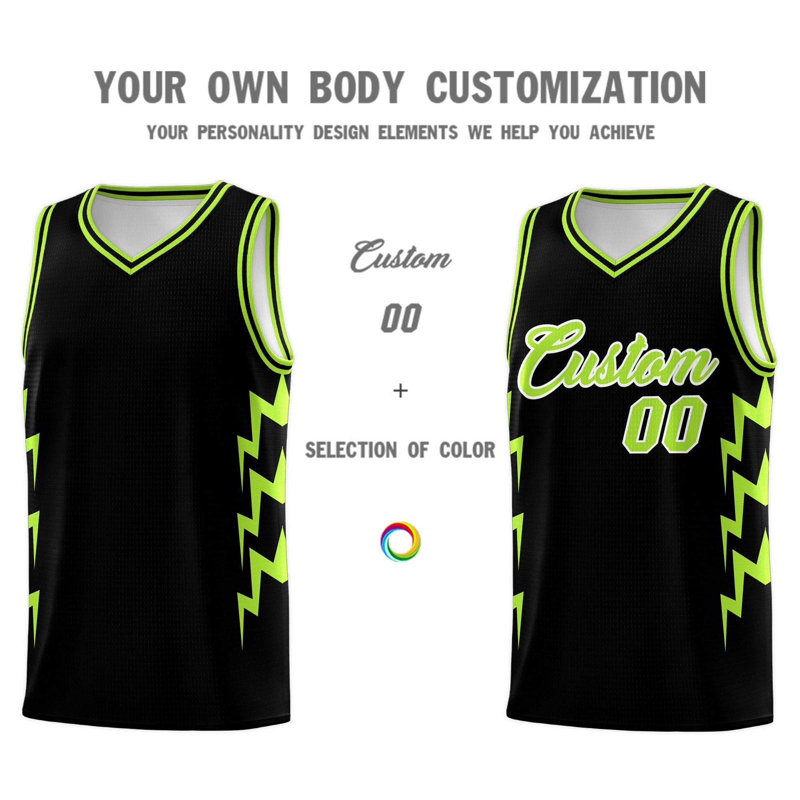Custom Black Side Lightning Pattern Sports Uniform Basketball Jersey