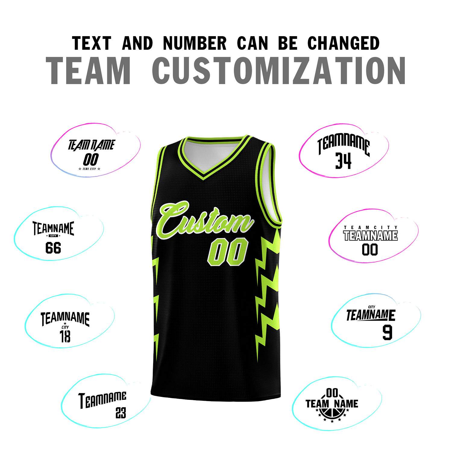 Custom Black Side Lightning Pattern Sports Uniform Basketball Jersey