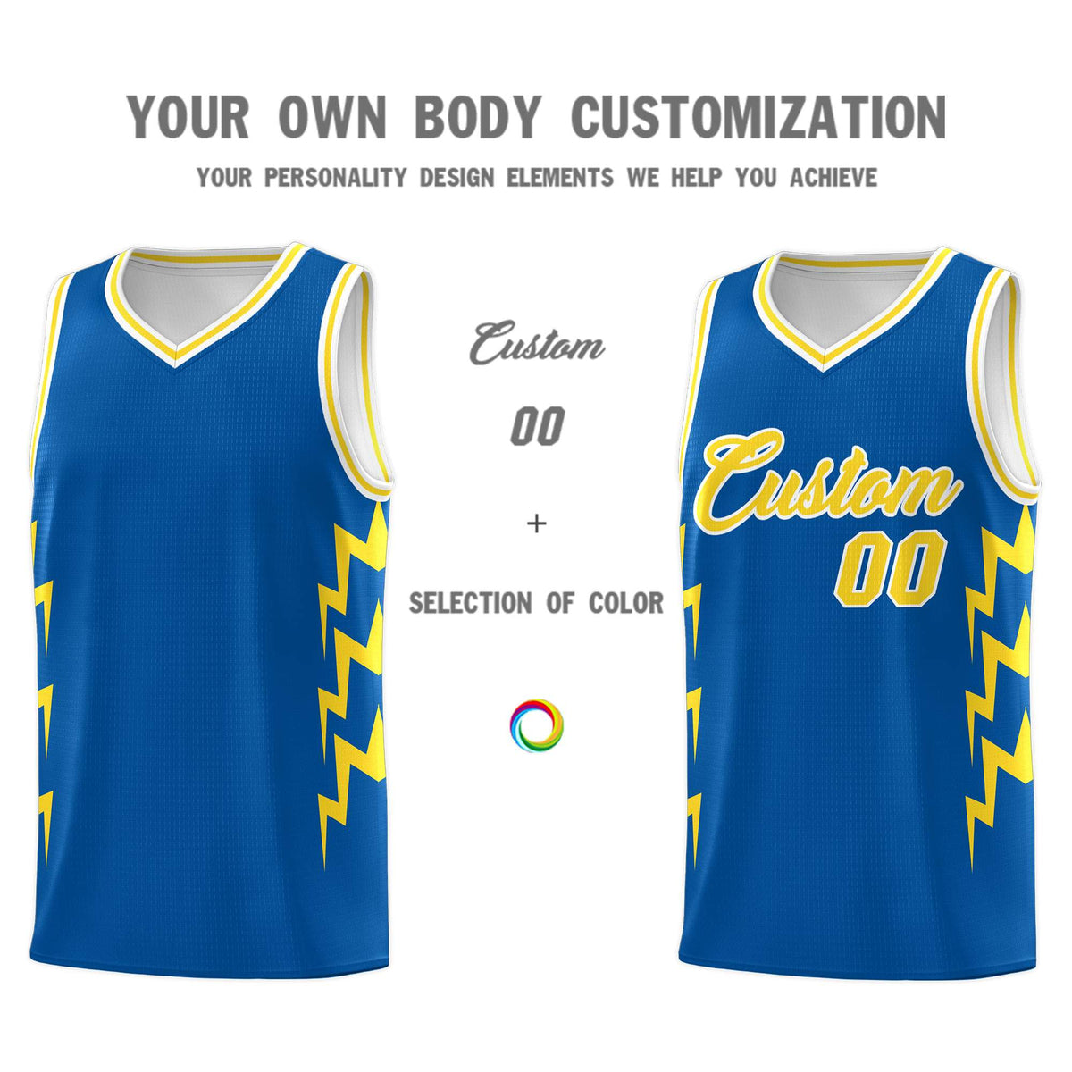 Custom Royal Side Lightning Pattern Sports Uniform Basketball Jersey