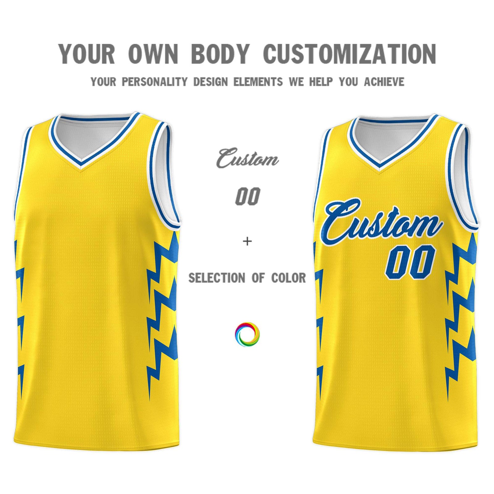 Custom Gold Side Lightning Pattern Sports Uniform Basketball Jersey
