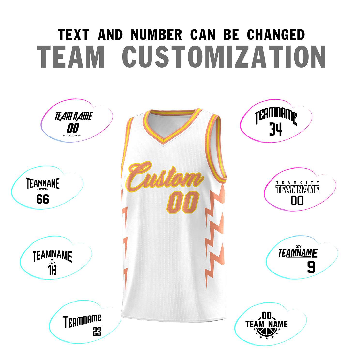 Custom White Side Lightning Pattern Sports Uniform Basketball Jersey