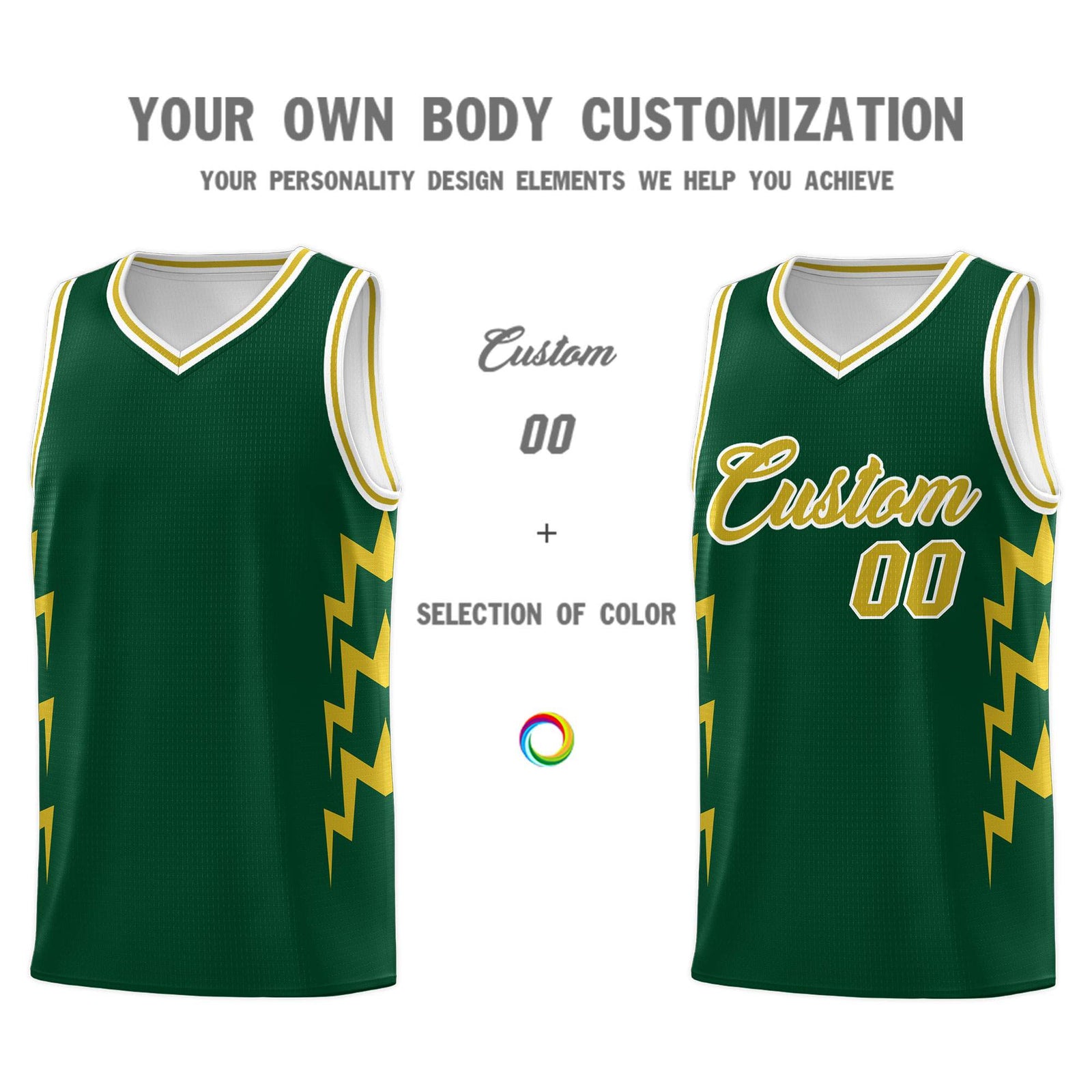 Custom Hunter Green Side Lightning Pattern Sports Uniform Basketball Jersey