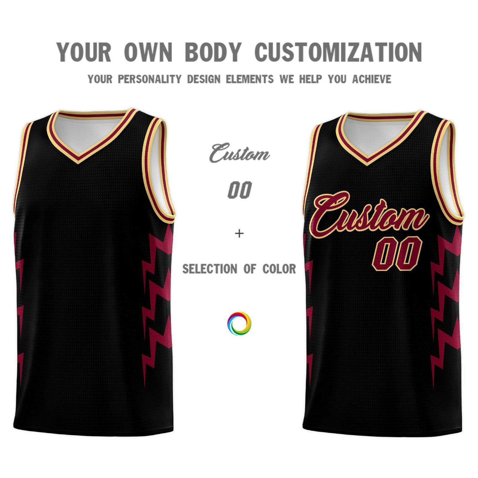 Custom Black Side Lightning Pattern Sports Uniform Basketball Jersey
