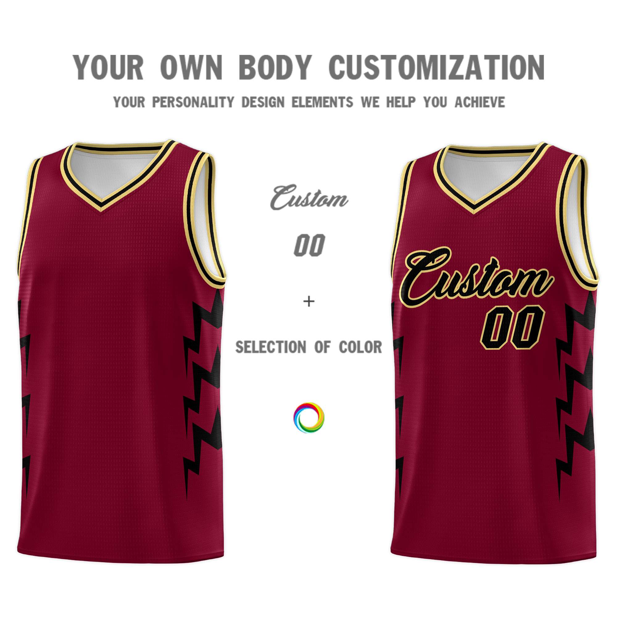 Custom Crimson Side Lightning Pattern Sports Uniform Basketball Jersey
