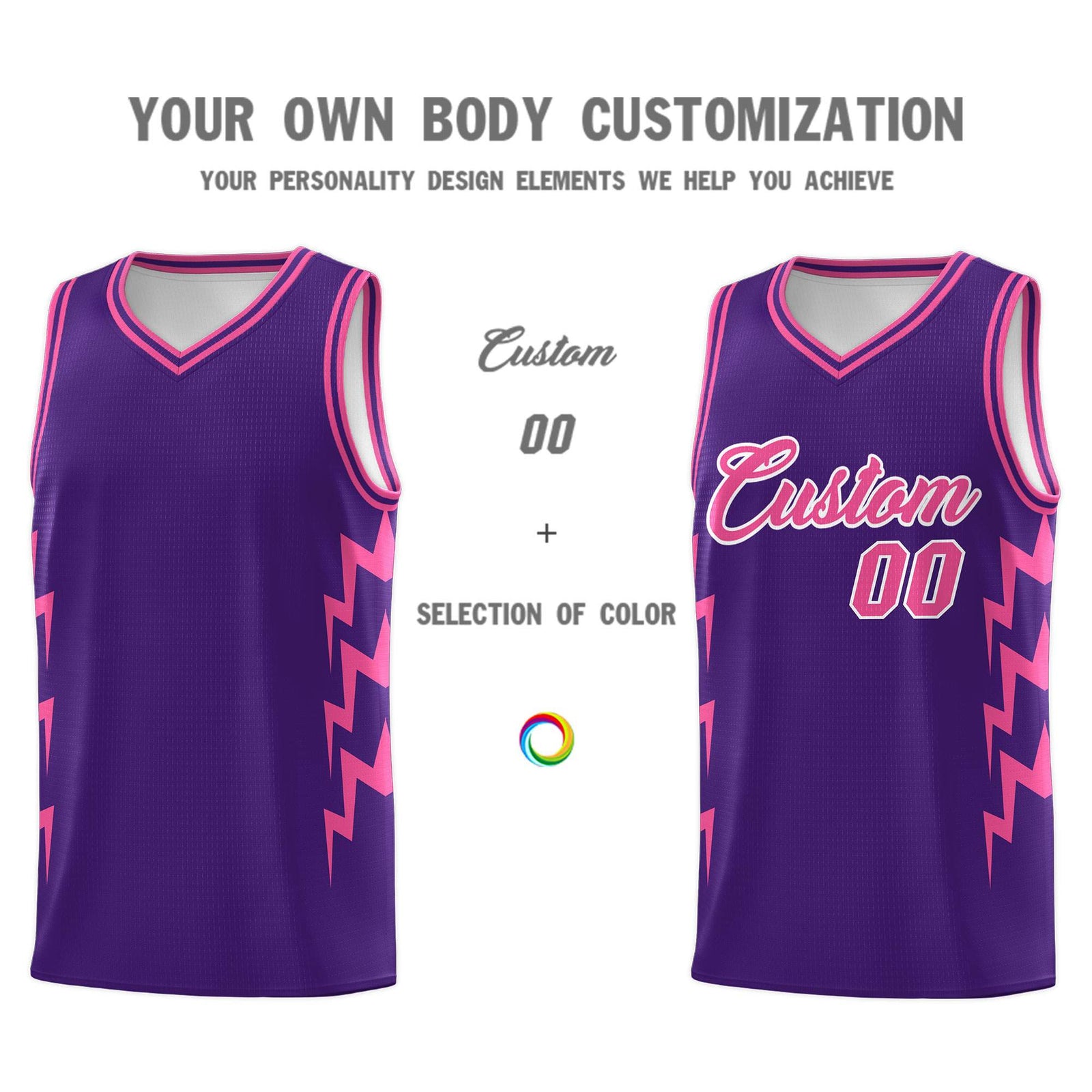 Custom Purple Side Lightning Pattern Sports Uniform Basketball Jersey