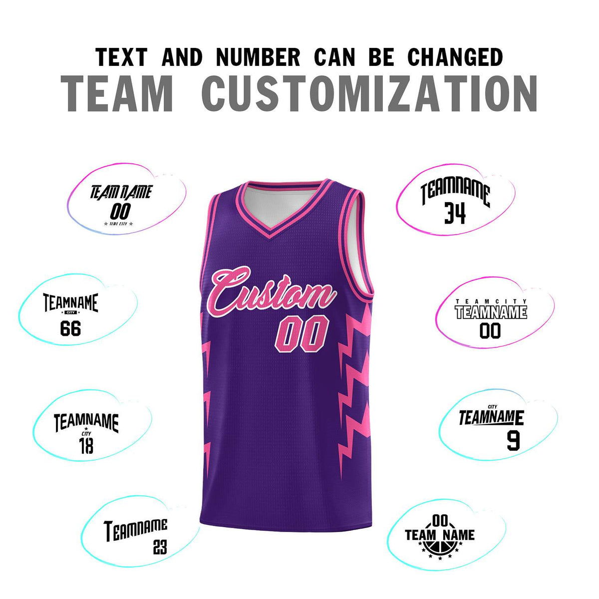 Custom Purple Side Lightning Pattern Sports Uniform Basketball Jersey