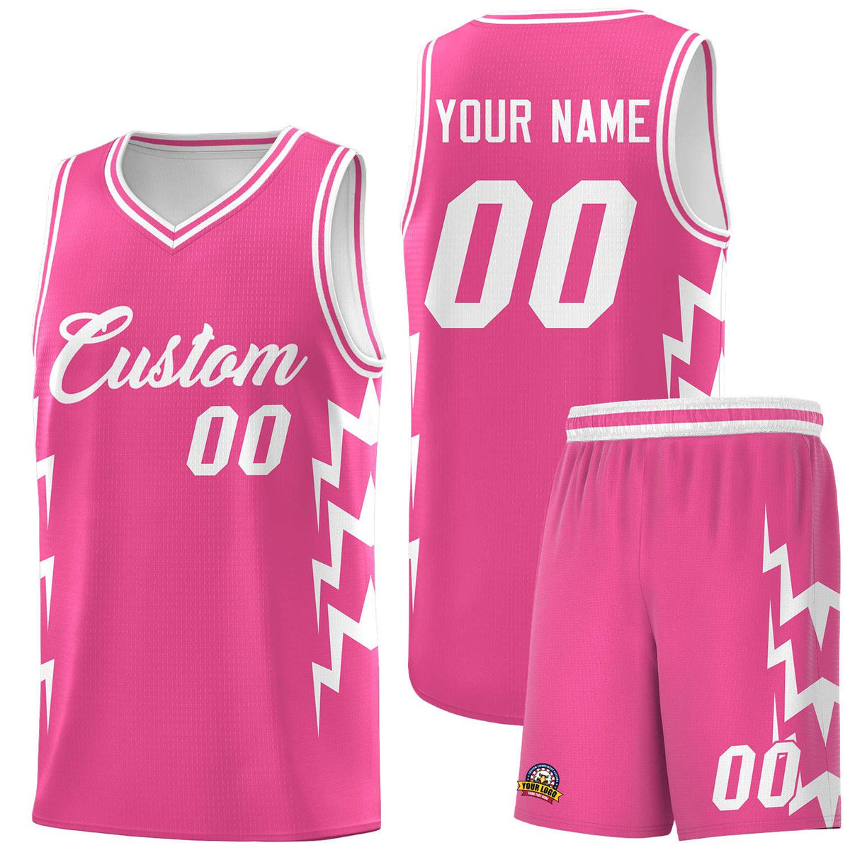 Custom Pink Side Lightning Pattern Sports Uniform Basketball Jersey