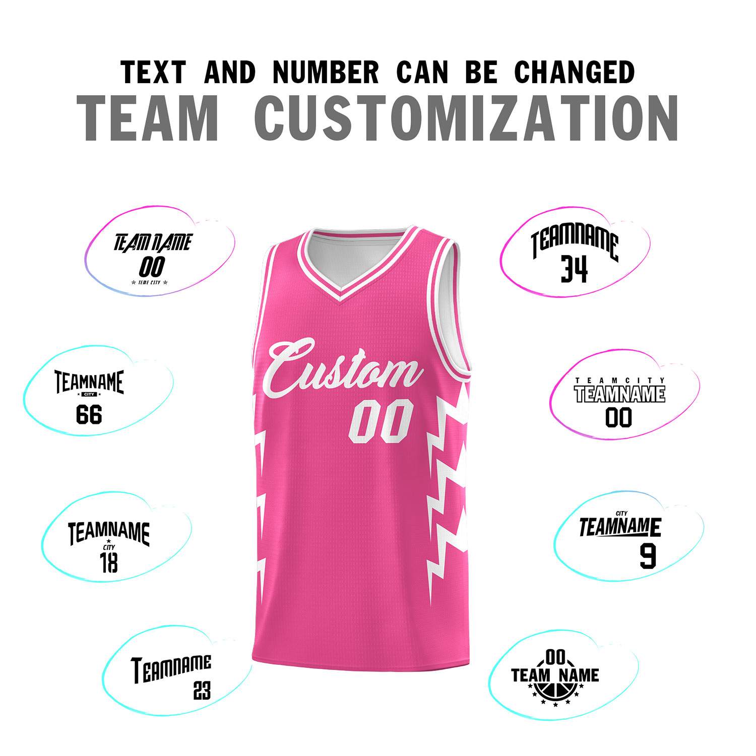Custom Pink Side Lightning Pattern Sports Uniform Basketball Jersey