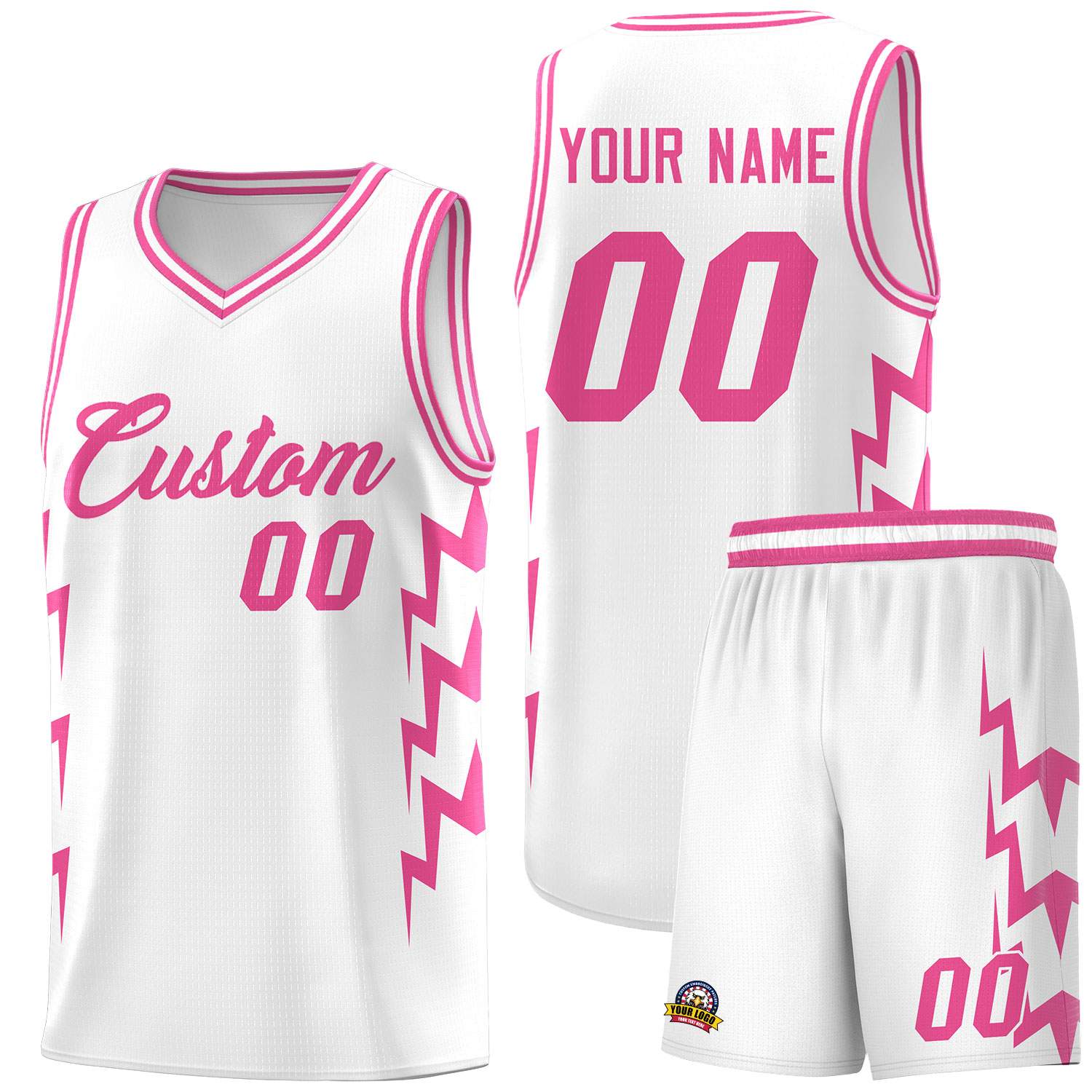 Custom White Side Lightning Pattern Sports Uniform Basketball Jersey