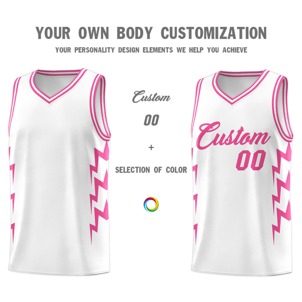 Custom White Side Lightning Pattern Sports Uniform Basketball Jersey