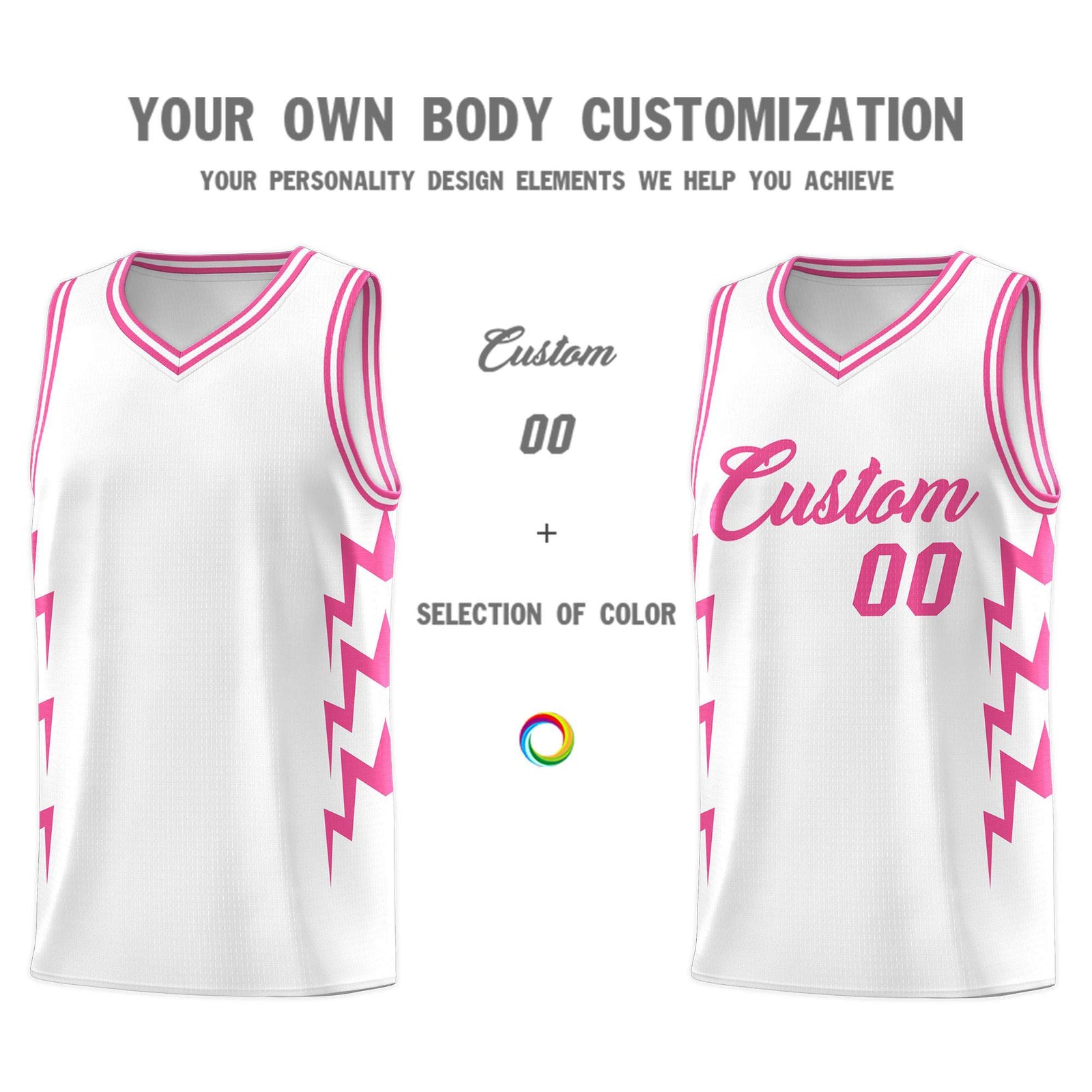 Custom White Side Lightning Pattern Sports Uniform Basketball Jersey