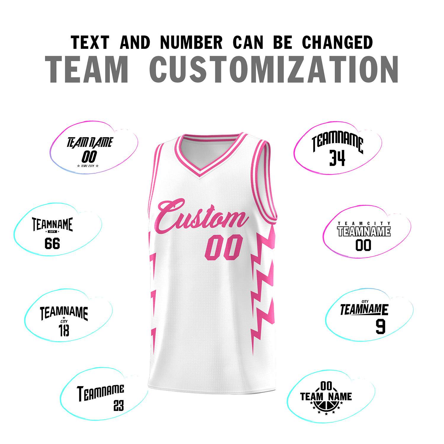 Custom White Side Lightning Pattern Sports Uniform Basketball Jersey