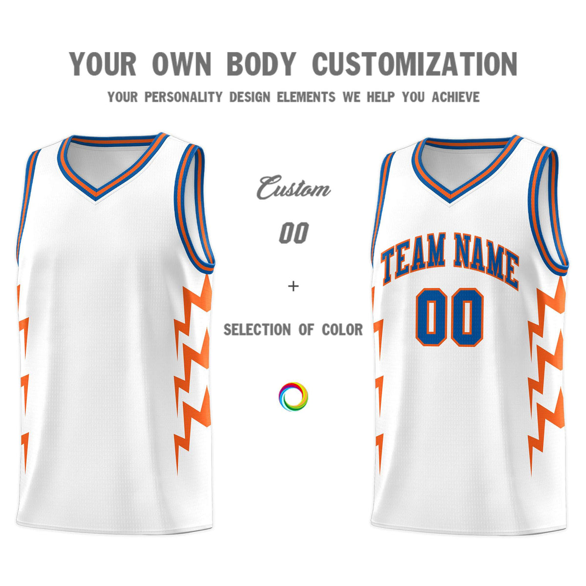 Custom White Side Lightning Pattern Sports Uniform Basketball Jersey