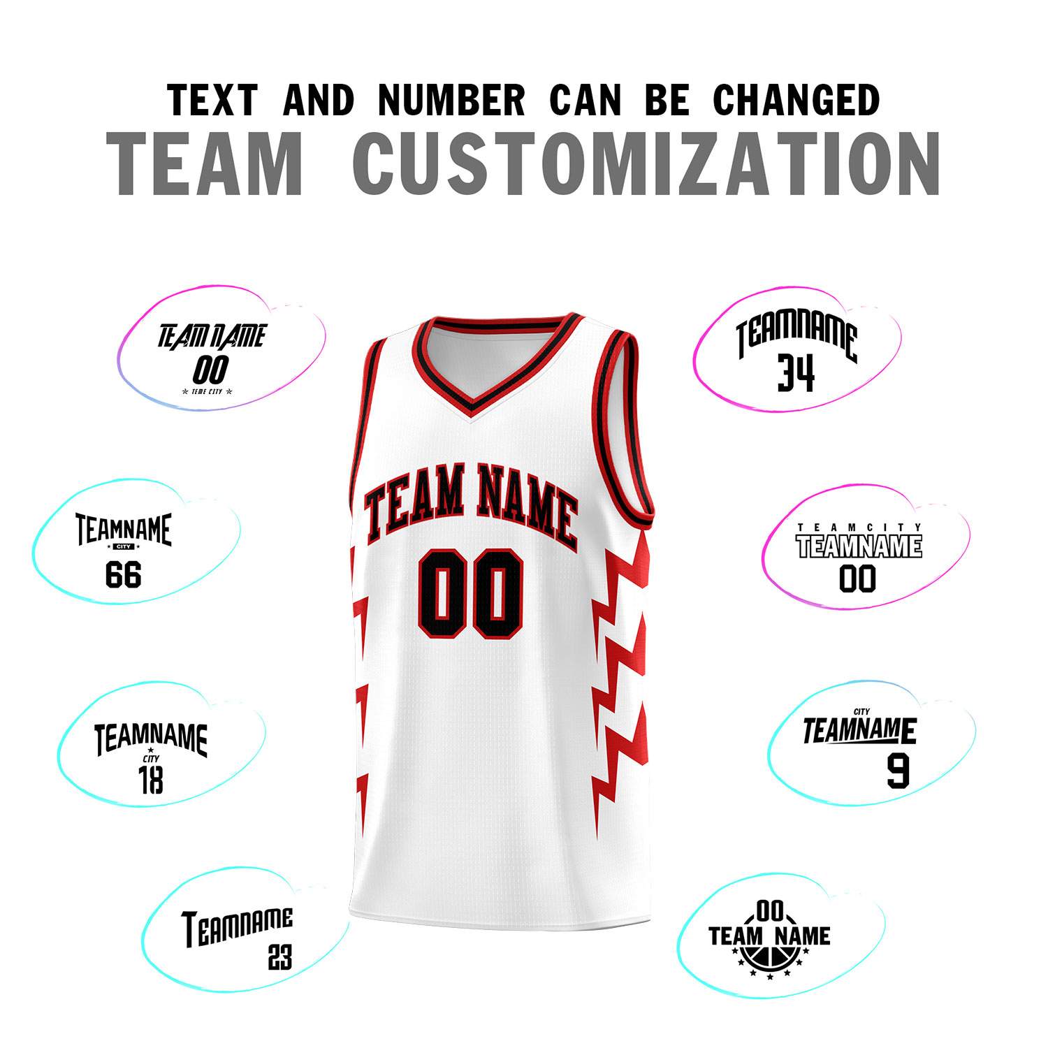 Custom White Side Lightning Pattern Sports Uniform Basketball Jersey